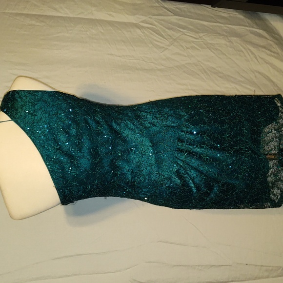 Lauren Ralph Lauren Evening 1-Shoulder Lace Glitter Dress Size 8 Green - Picture 2 of 8